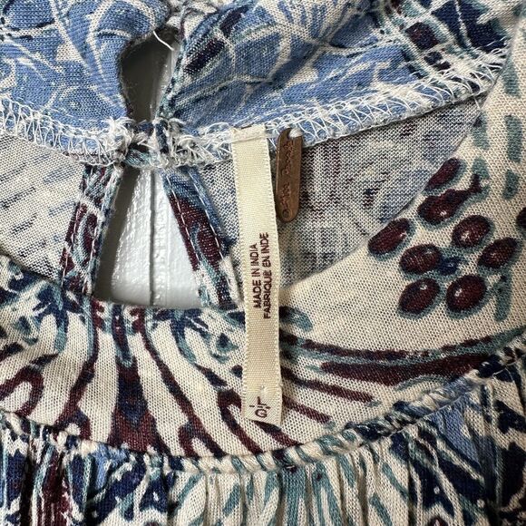 Free People Size Large Nouveau Blouse Blue Boho Top Keyhole Back Lace Faux Wrap - Picture 12 of 16